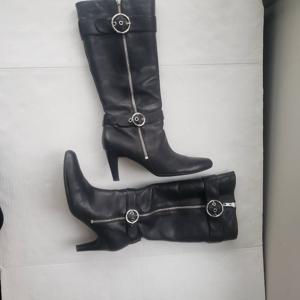 ECCO TALL BRISTOL HIGH HEEL MOTO STYLE BUCKLE BOOTS BLACK SIZE 40 or 9/9…